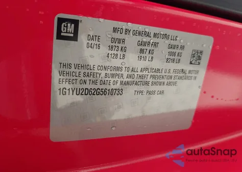 2016 Chevrolet Corvette Z06 from USA, damaged, VIN 1G1YU2D62G5610733